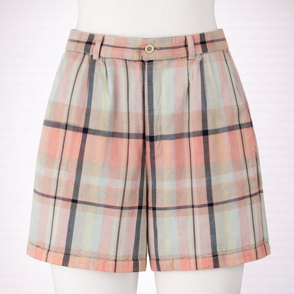 Callaway Pants - Vtg Callaway Golf Apparel Plaid Shorts Womens Linen Blend High Waist Golf XS S 4